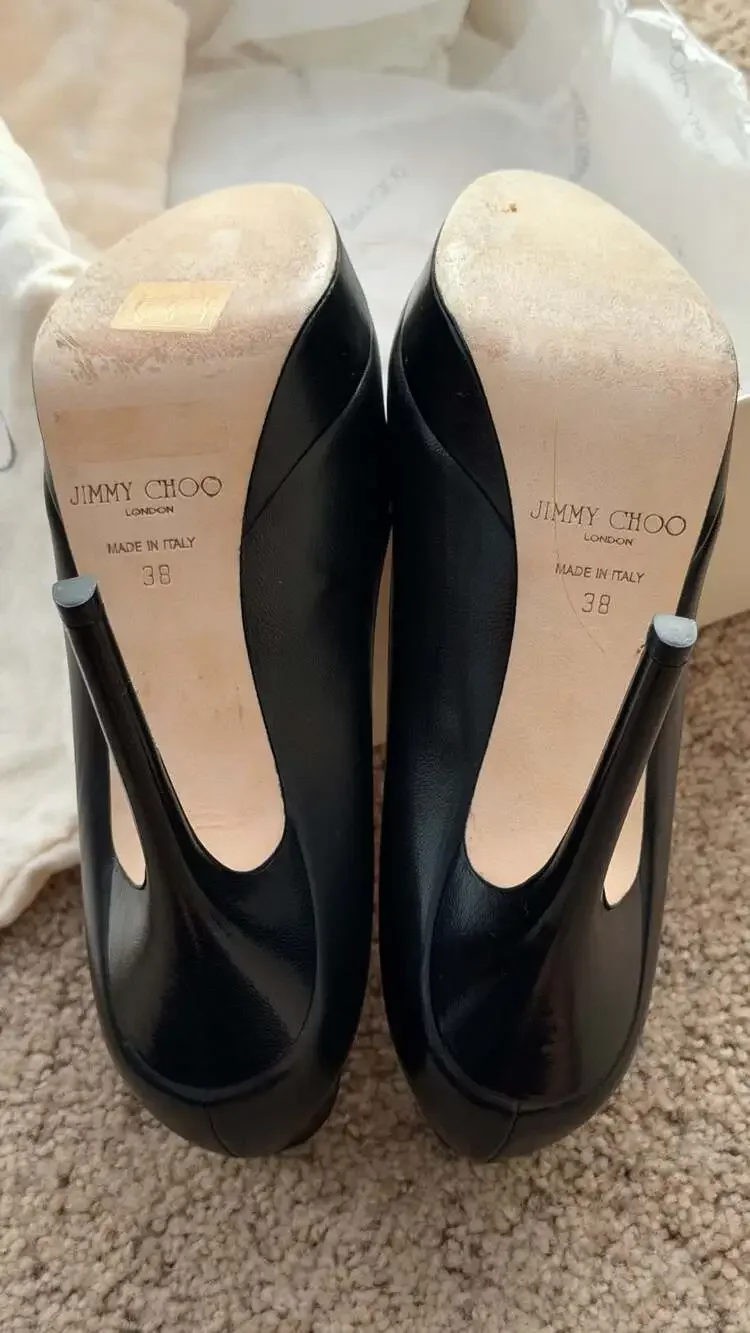 Jimmy Choo Cosmic Black Kid Leather Platform Pumps Size 38